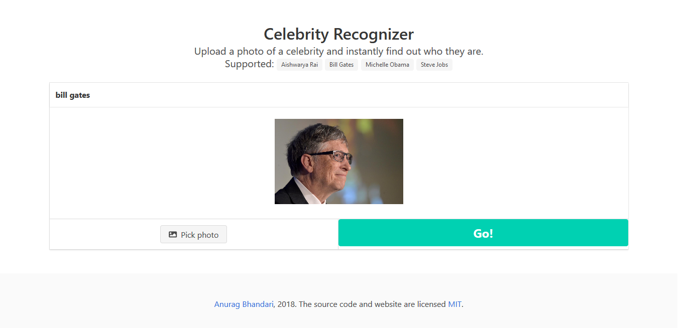 Celebrity Recognizer Website